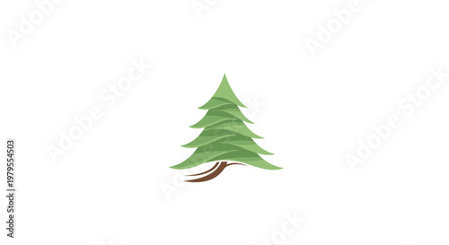 Stylized Green Coniferous Tree Icon on White Background