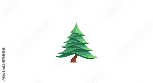 Stylized Green Evergreen Tree Icon on White Background