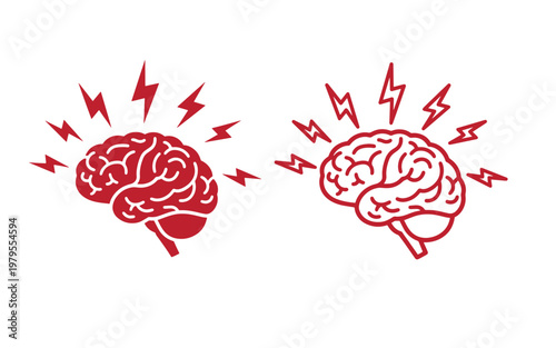 Two red brain with lightning bolts, symbolizing shock or mental stress