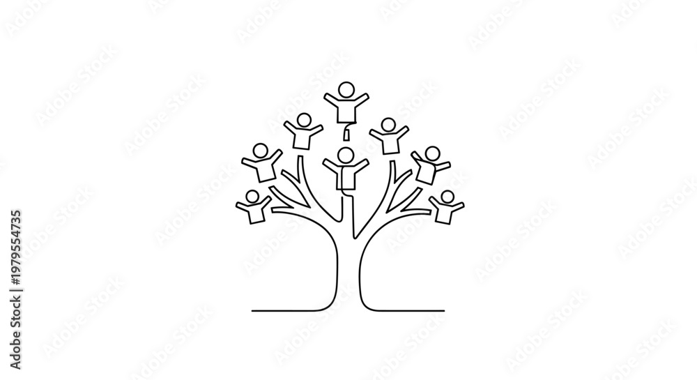 Obraz premium Human Connection Tree Continuous One Line Drawing