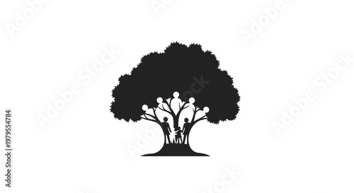 Family and Community Tree Silhouette with Connected People