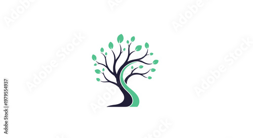 Abstract Green Tree Logo with Curvy Trunk