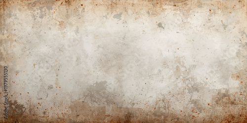 Aged vintage parchment with an antique brown grunge texture and stained, rusty metal patterns creates a worn, damaged background design on a blank, ancient wall backdrop