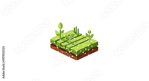 Isometric Small Farm Plot With Growing Plants