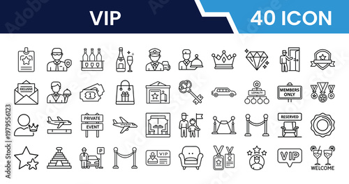 VIP Vector Set of 40 Icons Featuring Luxury, Premium, and Exclusive Elements for Web and App Design