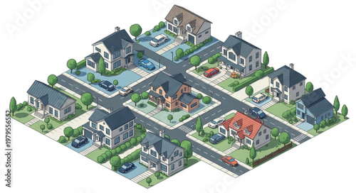 Houses in a Suburban Neighborhood.