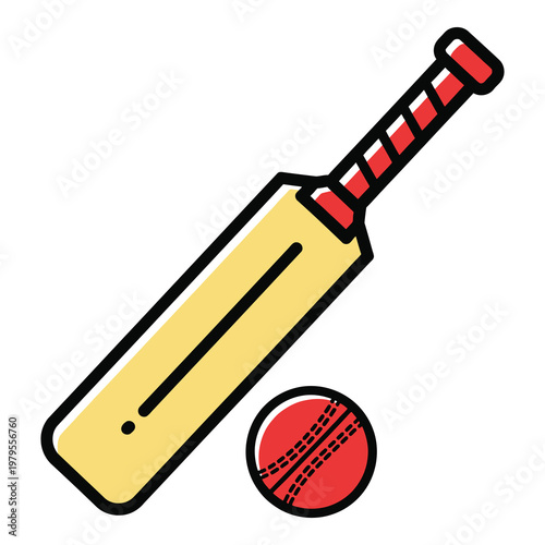 Cricket bat and ball for playing sports outdoors recreationally  fun game icon