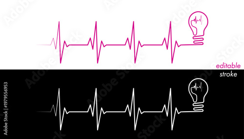 Heart rhythm illustration set with lightbulb, heartbeat line vector design to use for healthcare, business, healthy lifestyle, medicine and ekg concept illustration projects.