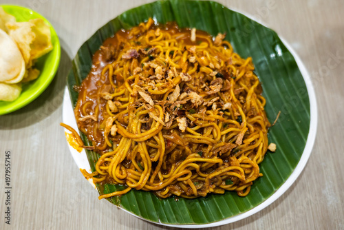 Mie Aceh, or Aceh noodles, a famous dish from Aceh, Sumatra Indonesia. Street food in Indoensia