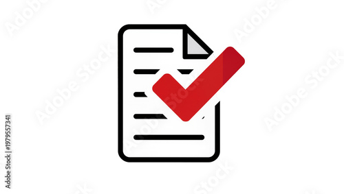 Red Checkmark Overlaying Document Page with Lines