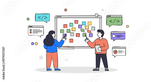 Team Brainstorming and Agile Software Development Planning Vector