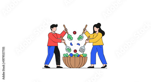 Man and Woman Preparing a Fresh Garden Salad Together