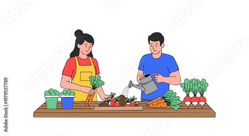 Couple Washing and Preparing Fresh Organic Vegetables from the Garden