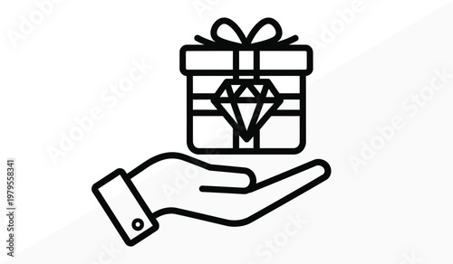 A hand offering a gift box with a diamond inside representing generosity and luxury
