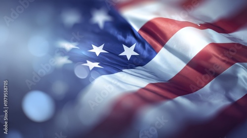 American Flag with Bokeh Lights Background for 4th of July Celebration