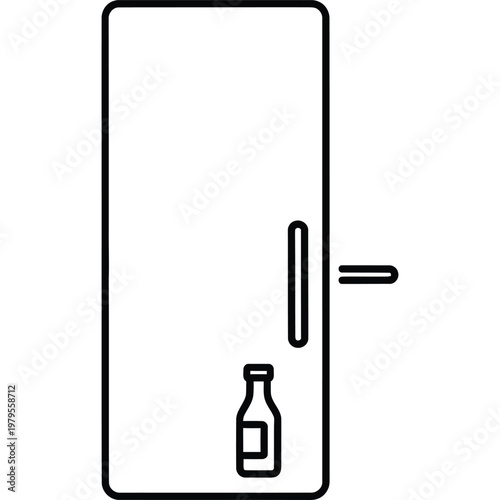 Black and White Icon of a Refrigerator with a Bottle Inside - Simple Rectangular Fridge with Vertical Handle