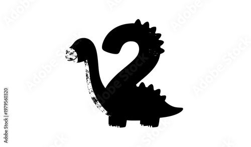 Cute brontosaurus number two dinosaur cartoon for second birthday kids vector illustration isolated on white