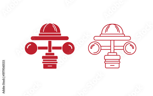 Red fire hydrant filled and outlined, on white background