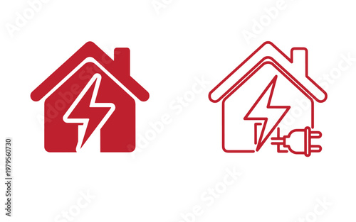 Red house with lightning bolts and electrical plug power