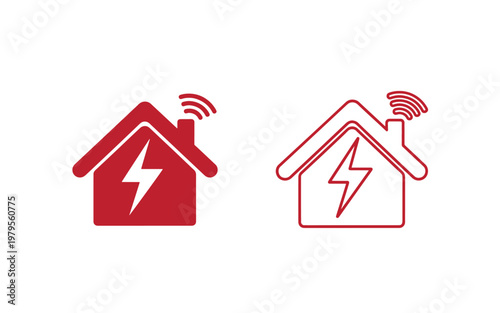 Red house with lightning bolts and wi fi signals wifi signal wireless