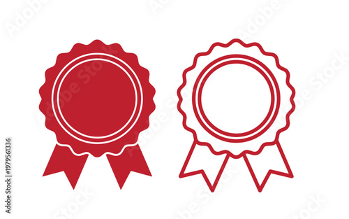 Red ribbon badges, two blank rosette with ribbons symbol