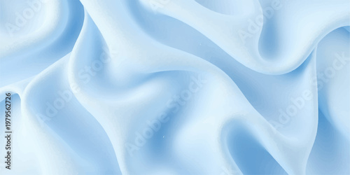 A smooth blue silk and satin fabric background features soft wavy curves and a shiny textile texture that adds a touch of luxury and elegance to this fashion drapery backdrop