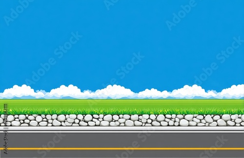 Pixel Art Game Background with Road and Sky.