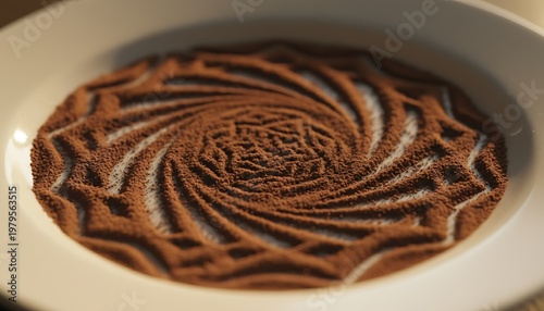 Wallpaper Mural Intricate floral mandala pattern made from brown cocoa powder on a white plate over a rustic wooden background Torontodigital.ca