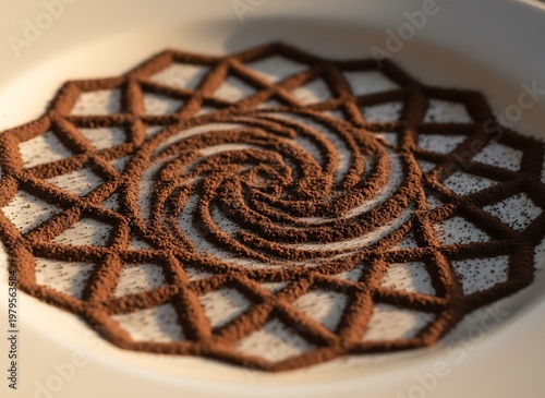 Wallpaper Mural Intricate floral mandala pattern made from brown cocoa powder on a white plate over a rustic wooden background Torontodigital.ca