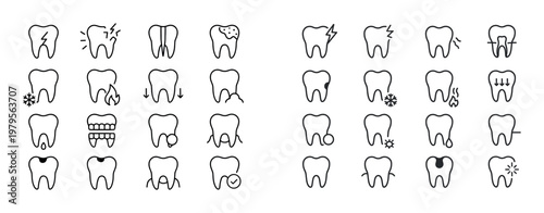 Tooth and dental condition icons organized in uniform grid