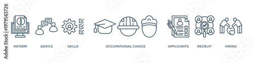 Job fair banner web icon vector illustration concept for employee recruitment and onboarding program with an icon of the information, advice, skills, occupational, applicants, recruit, and hiring