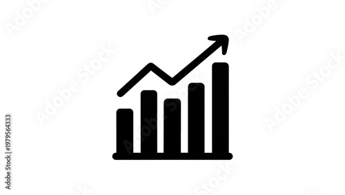 Black rising arrow over bar graph icon