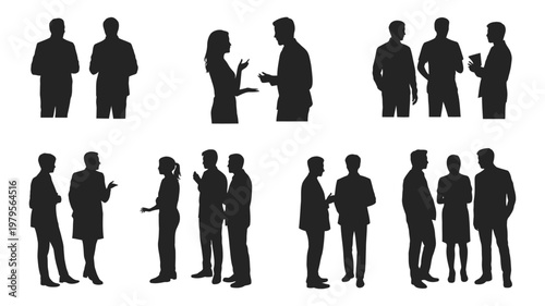 People silhouettes in conversation and groups vector illustration, social interaction concept, teamwork discussion, community communication