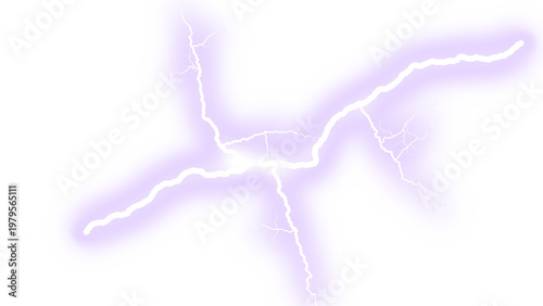 Canvas Print Purple lightning bolt with electric discharge effect, glowing violet thunderbolt
