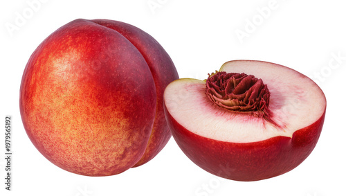 Tableau sur toile Ripe Red Freestone Peach Whole and Half with Seed