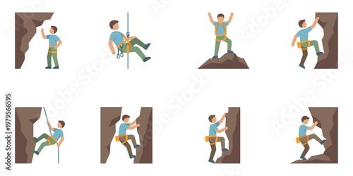 Rock climbing and bouldering people icons. Outdoor extreme sport and adventure. Vector Illustration.	
