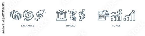 ETF banner web icon vector illustration concept Exchange Traded Funds Stock Market Investment with icon of money, cash flow, trading, transaction, bank, accounting, and growth