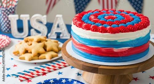 Wallpaper Mural Festive cake with usa decoration and star cookies on table. Torontodigital.ca