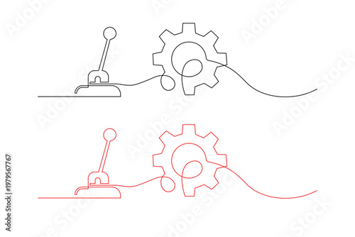 Gear and lever one line vector illustration mechanical control system minimal design