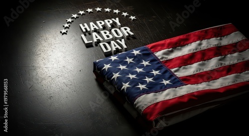 Wallpaper Mural Happy labor day with folded american flag and stars forming arch on dark textured background holiday tribute. Torontodigital.ca