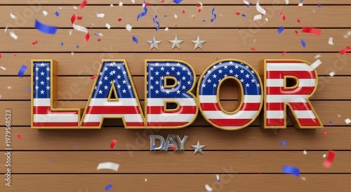 Wallpaper Mural Labor day word art with american flag pattern on wooden background and confetti. Torontodigital.ca