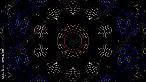 Wallpaper Mural Symmetrical kaleidoscope motif with blue diamond shapes forming a glowing geometric pattern on a black background.	 Torontodigital.ca