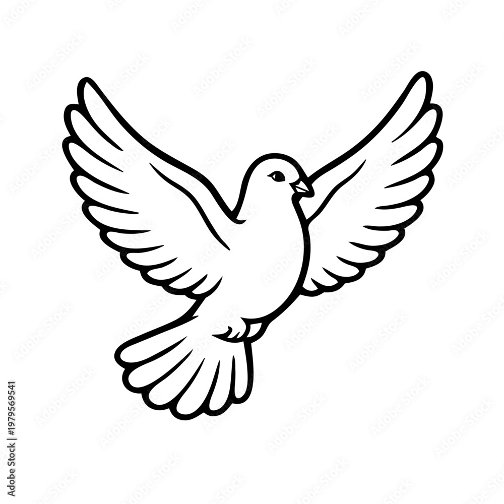 Fototapeta premium Flying dove outline black and white line art peace bird illustration Coloring book for kids
