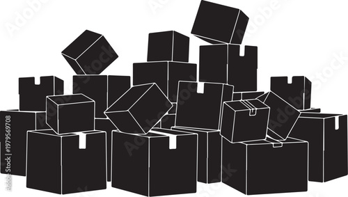 Black cardboard boxes stacked and