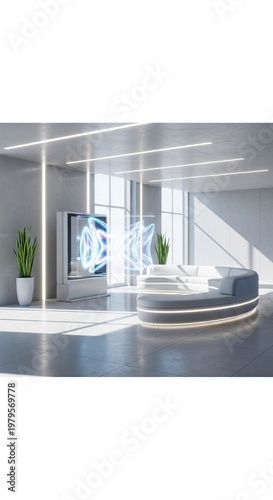 Modern Office Lobby with Futuristic Design and Technology.