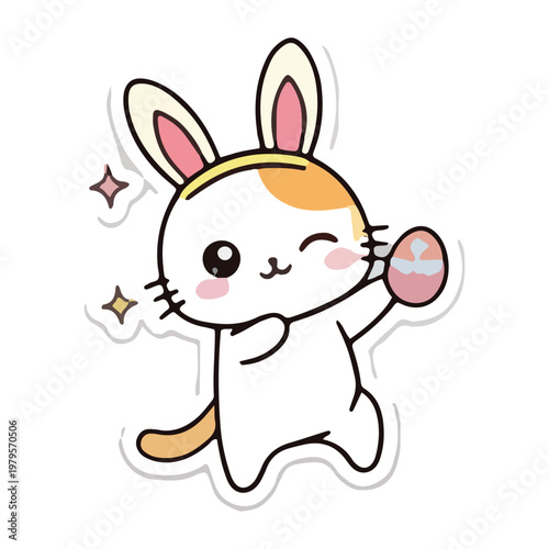 Kawaii Cat Holding Easter Egg