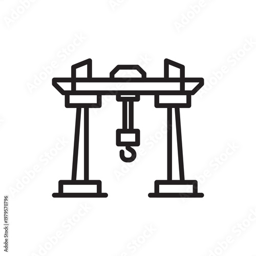 Gantry crane icon symbolizing heavy lifting, representing portal hardware, hoist tools, overhead girder gear, industrial positioning systems, and maritime port logistics for material handling.