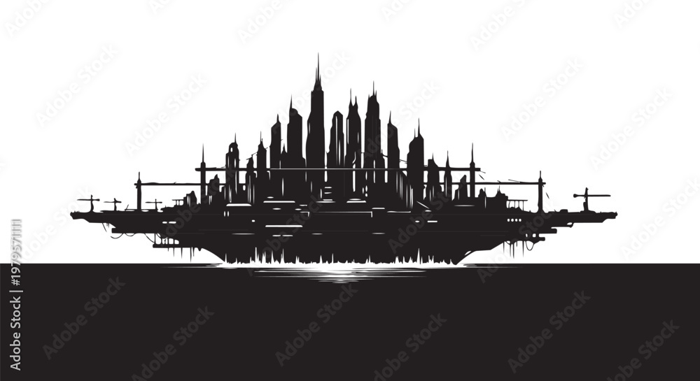 Fototapeta premium City skyline silhouette, urban landscape vector, black cityscape, modern skyline illustration