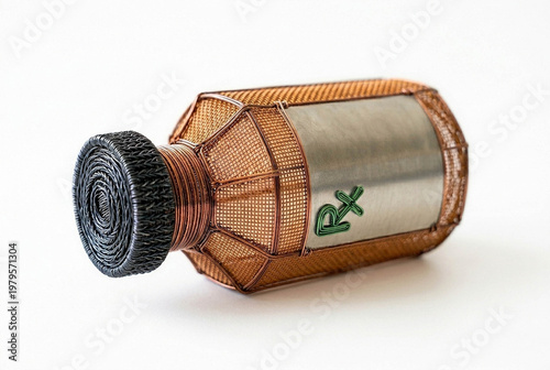Pharmacy wire Bottle: A unique, artful representation of a pharmacy bottle. Intricately designed to showcase the essence of medicine, crafted with precision. 