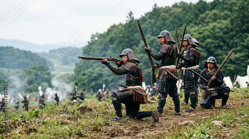 Matchlock Gun Squad in Formation, Sengoku Era Samurai Arquebusiers